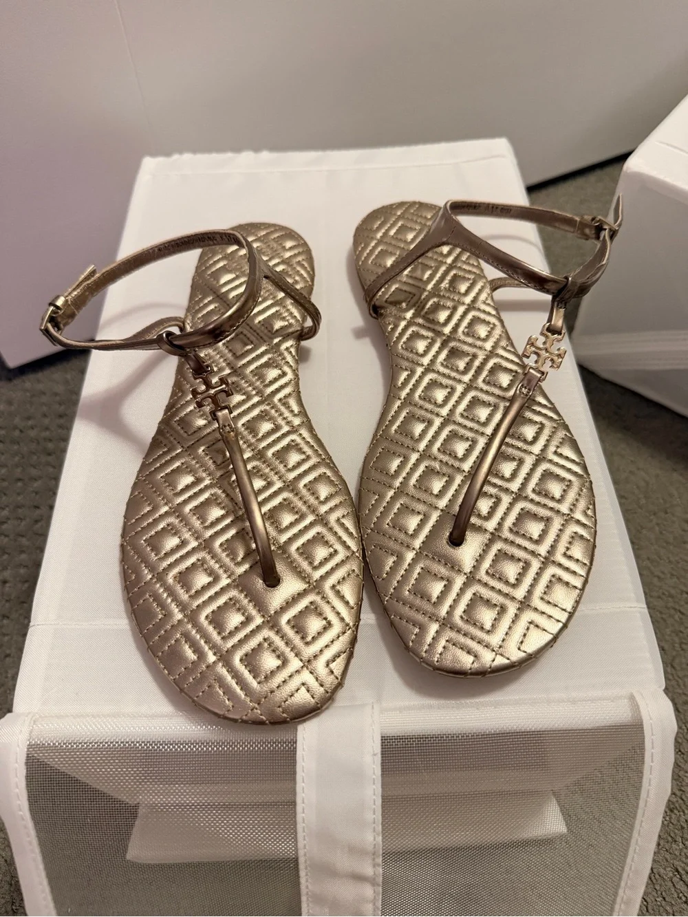 Tory Burch Metallic Quilted T-Strap Sandals - Gold